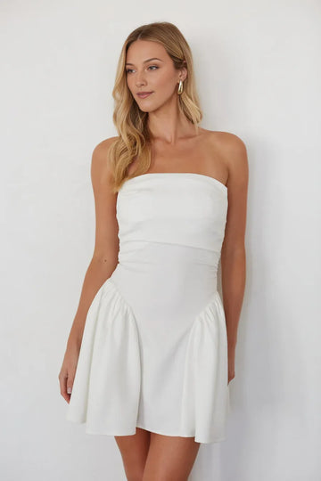 A-Line Strapless Tube Neck Crepe Ruched Flounce Homecoming Dress