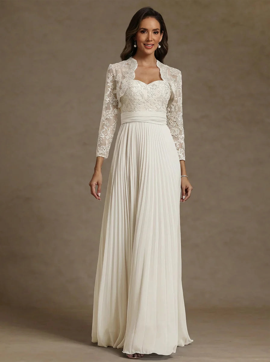 Elegant A-Line Sweetheart Neck Chiffon Pleated Formal Mother of the Bride Dress With Jacket