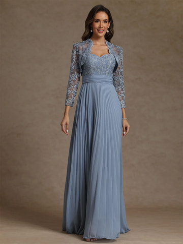 Elegant A-Line Sweetheart Neck Chiffon Pleated Formal Mother of the Bride Dress With Jacket