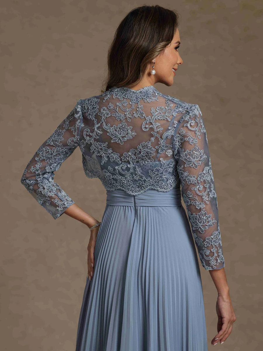 Elegant A-Line Sweetheart Neck Chiffon Pleated Formal Mother of the Bride Dress With Jacket