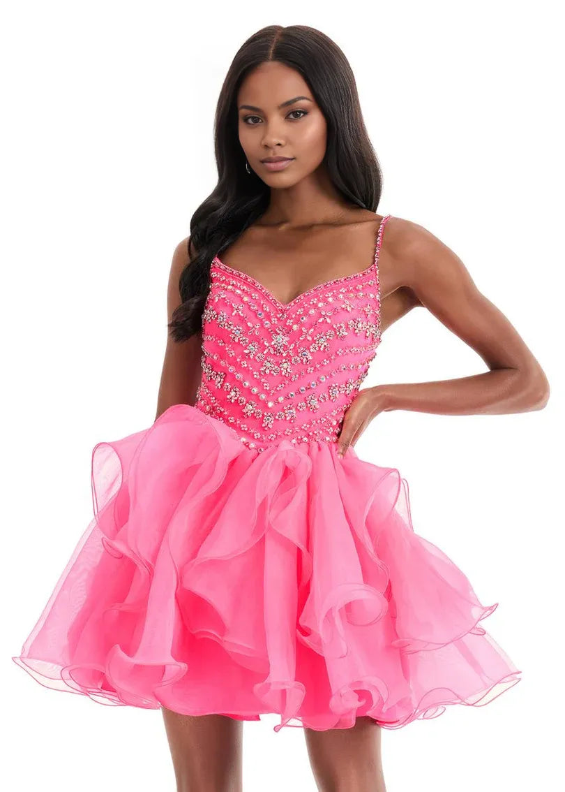 A-Line Sweetheart Organza Mini Homecoming Dress Beaded Cocktail Dress