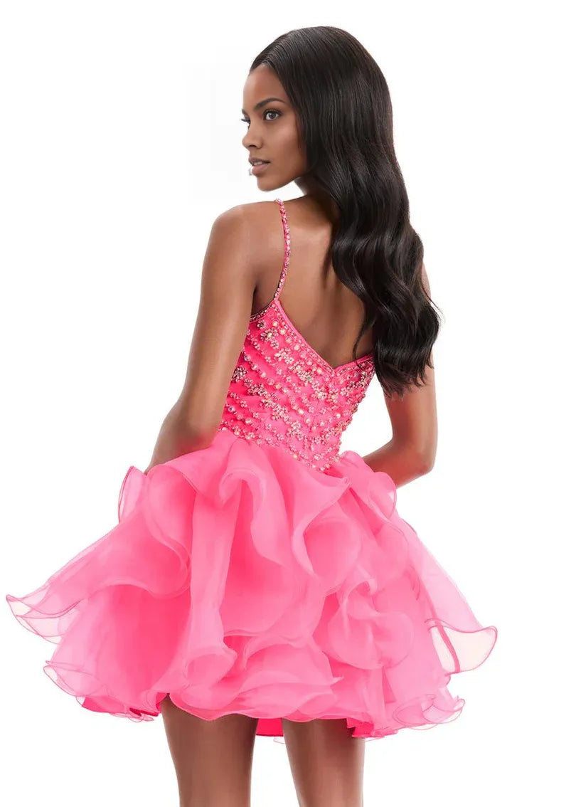 A-Line Sweetheart Organza Mini Homecoming Dress Beaded Cocktail Dress