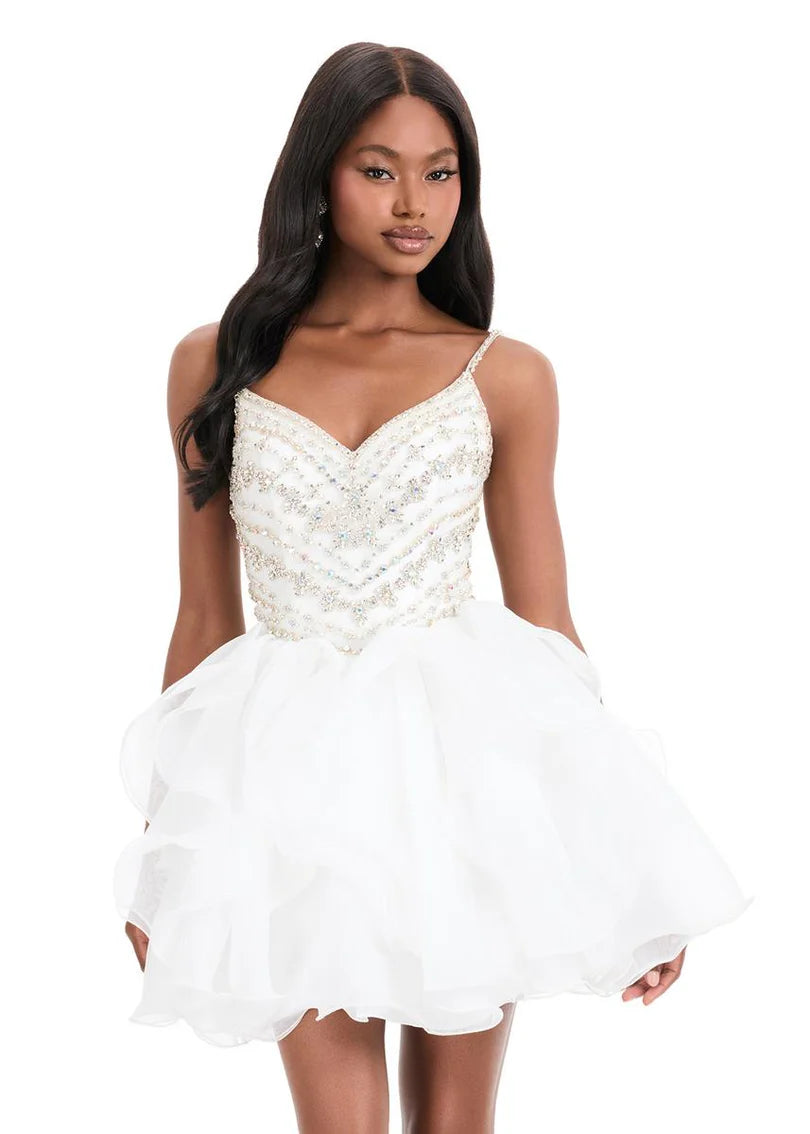 A-Line Sweetheart Organza Mini Homecoming Dress Beaded Cocktail Dress