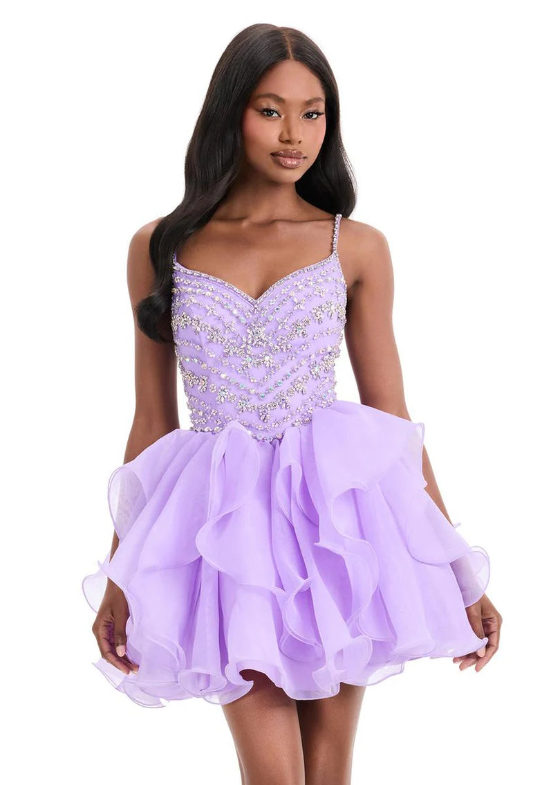 A-Line Sweetheart Organza Mini Homecoming Dress Beaded Cocktail Dress