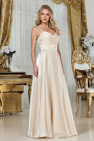 Flowy A-Line Sweetheart Spaghetti-Strap Shimmer Corset Slit Bridesmaids Dress