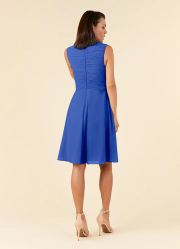 Elegant A-Line V-Neck Chiffon Knee Mother of the Bride Dress with Ruched Ruffle