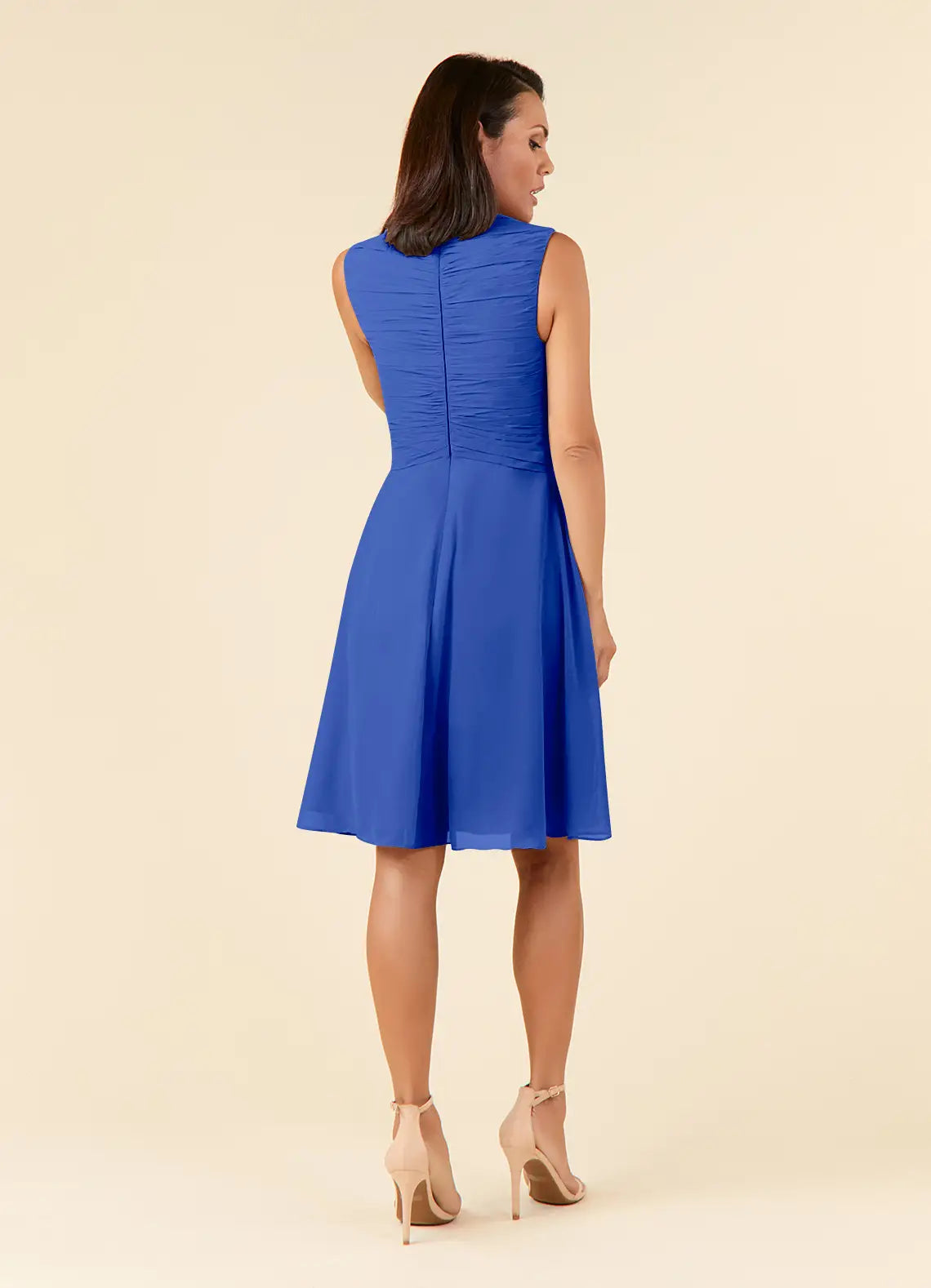 Elegant A-Line V-Neck Chiffon Knee Mother of the Bride Dress with Ruched Ruffle