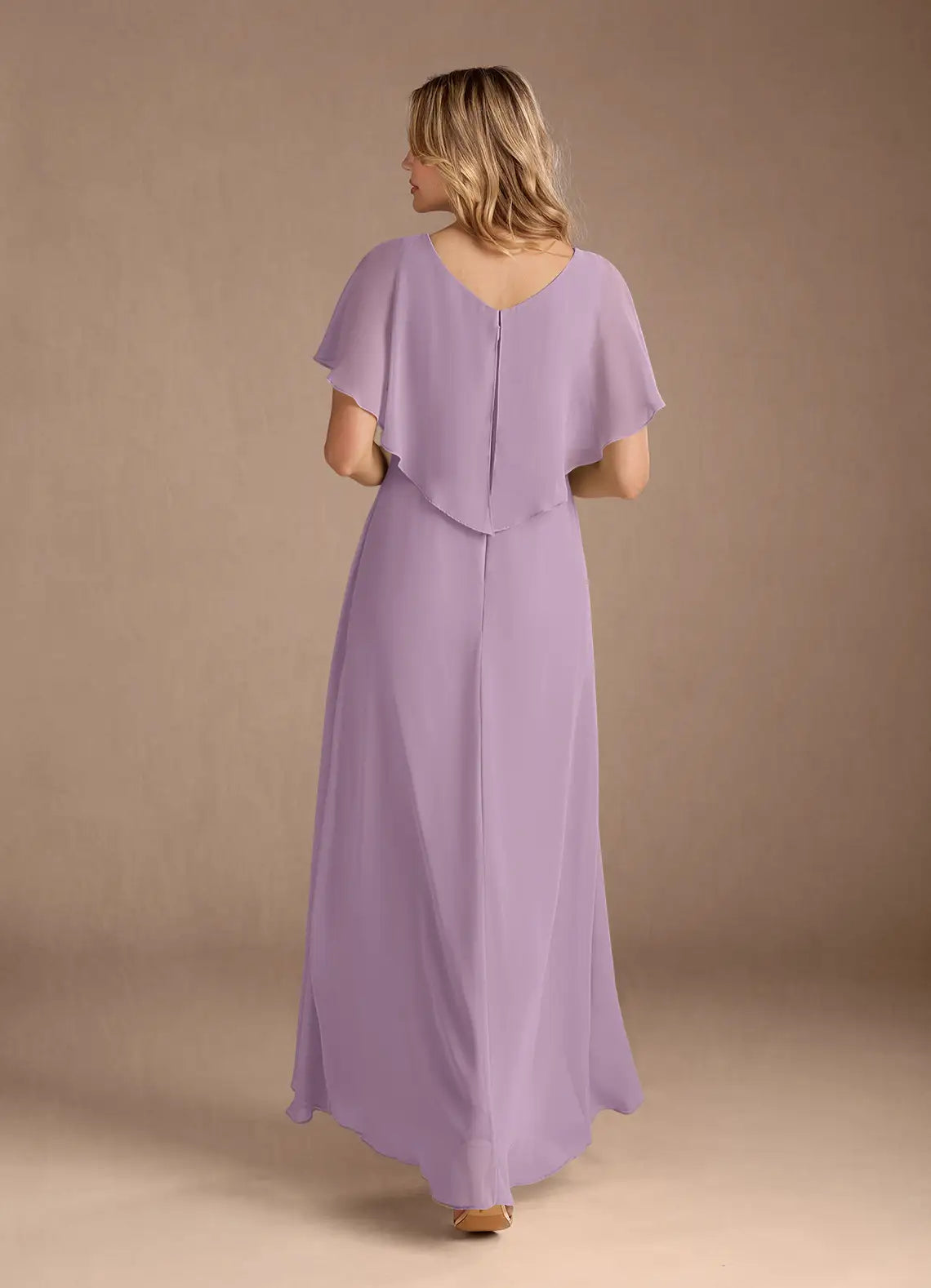 A-Line V-Neck Chiffon Pleated Maxi Dress with Capelet Mother of the Bride Dress
