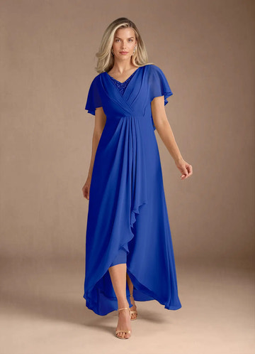 A-Line V-Neck Chiffon Pleated Maxi Dress with Capelet Mother of the Bride Dress