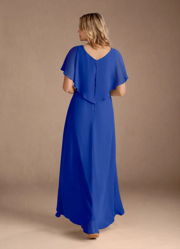 A-Line V-Neck Chiffon Pleated Maxi Dress with Capelet Mother of the Bride Dress