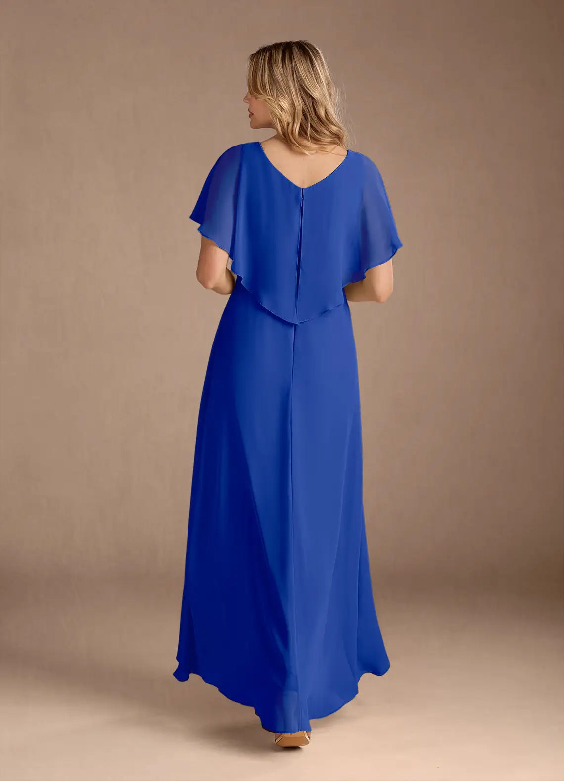 A-Line V-Neck Chiffon Pleated Maxi Dress with Capelet Mother of the Bride Dress