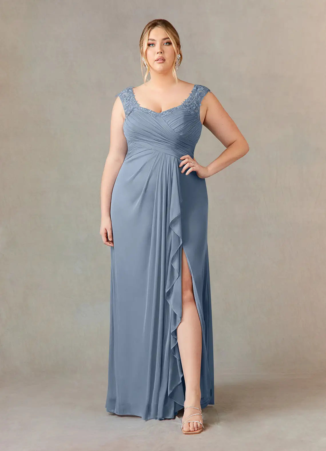 Elegant A-Line V-Neck Chiffon Mother of the Bride Dress with Lace Ruffle Detail