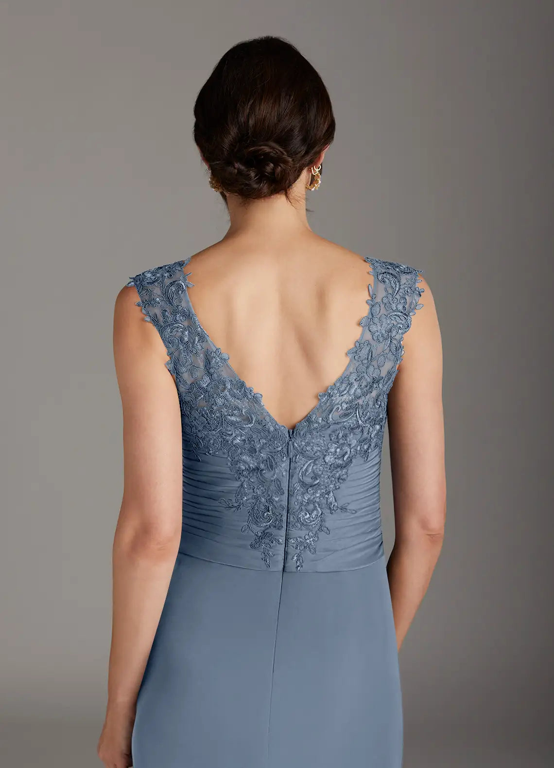 Elegant A-Line V-Neck Chiffon Mother of the Bride Dress with Lace Ruffle Detail