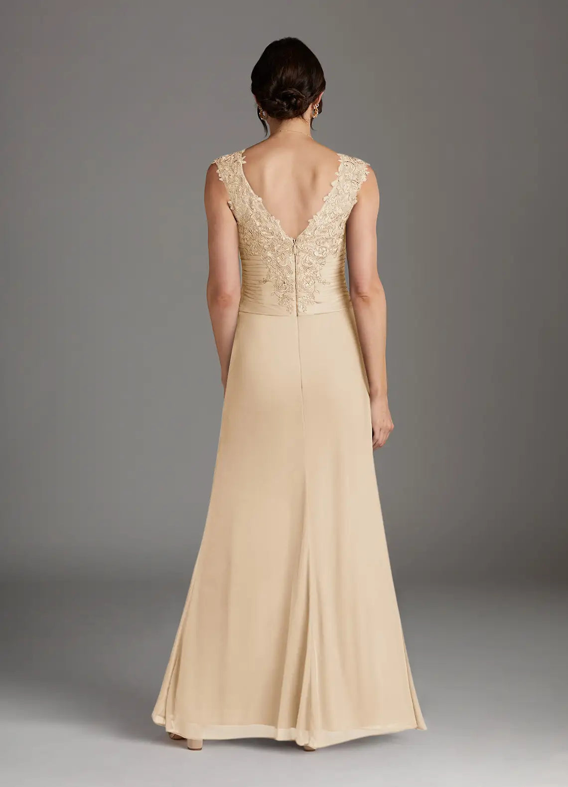 Elegant A-Line V-Neck Chiffon Mother of the Bride Dress with Lace Ruffle Detail