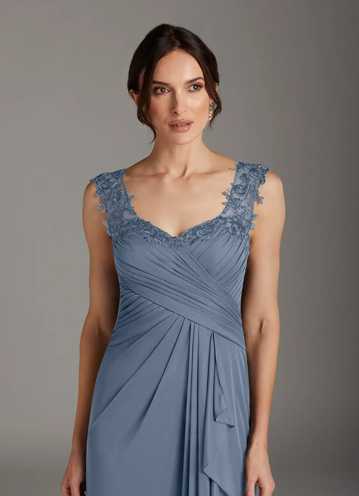 Elegant A-Line V-Neck Chiffon Mother of the Bride Dress with Lace Ruffle Detail