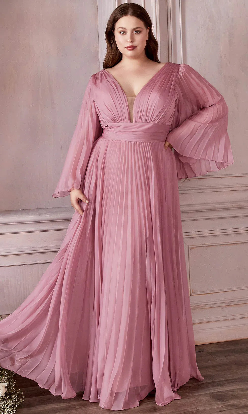 Elegant A-Line V-Neck Chiffon Flutter Sleeve Maxi Evening Dress with Pleated
