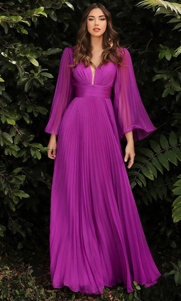 Elegant A-Line V-Neck Chiffon Flutter Sleeve Maxi Evening Dress with Pleated