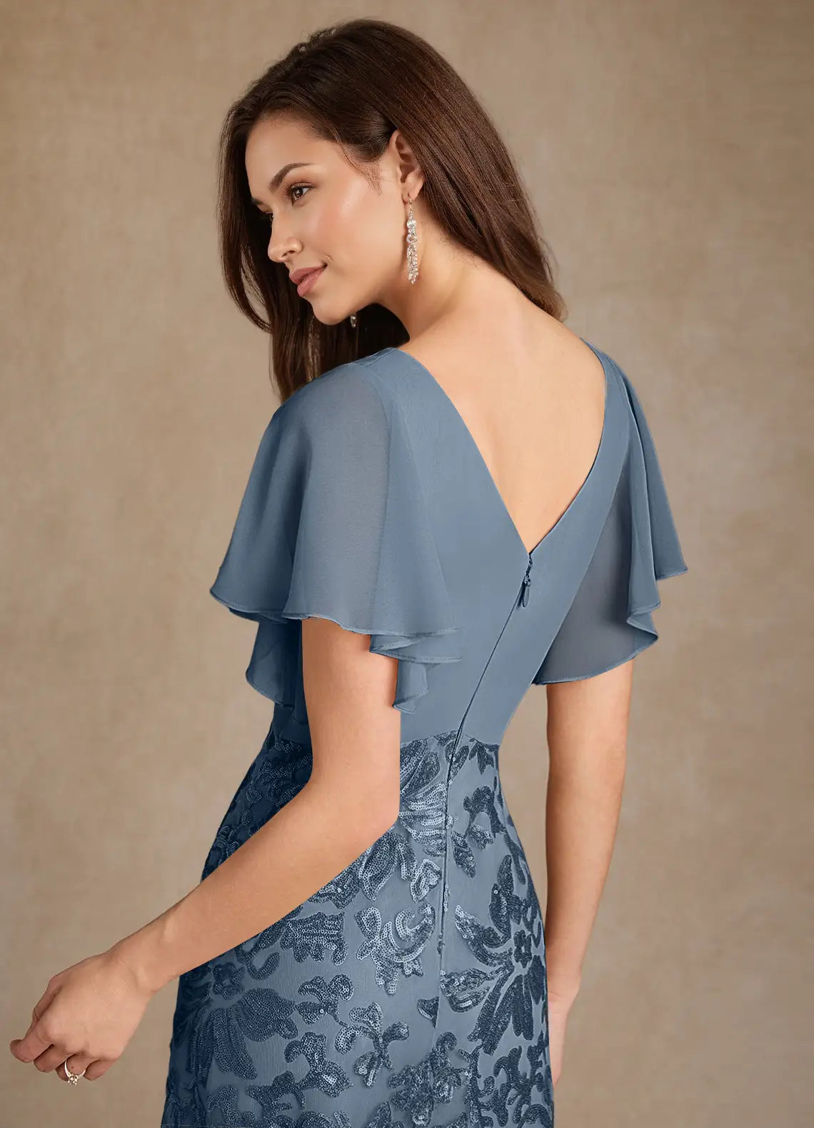 Elegant A-Line V-Neck Pleated Chiffon Sequin Floor Length Mother of the Bride Dress