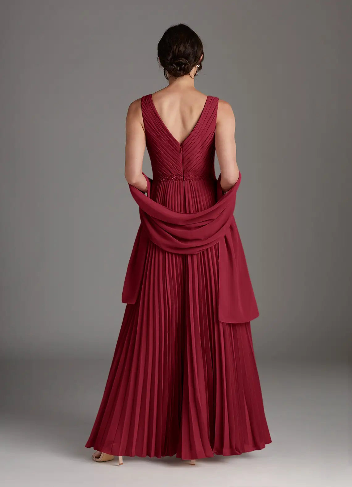 Elegant A-Line V-Neck Chiffon Maxi Pleated Formal Mother of the Bride Dress