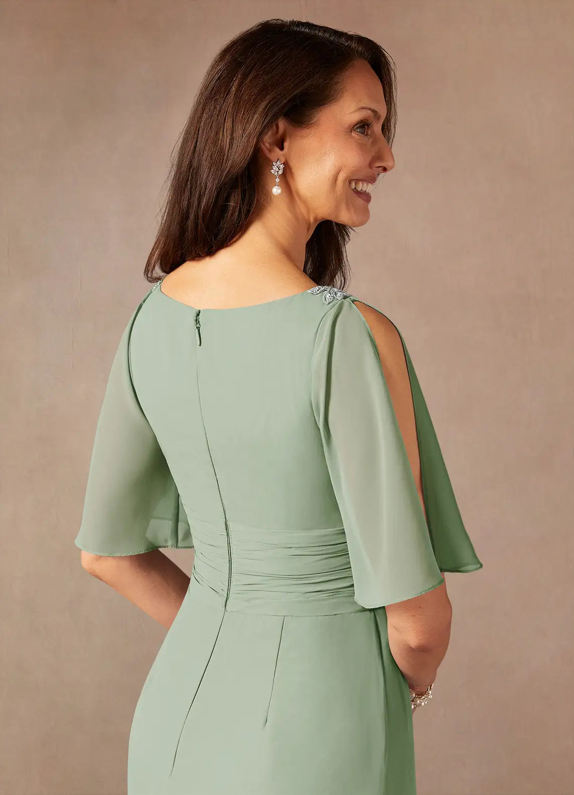 Elegant A-Line V-Neck Chiffon Midi Mother of the Bride Dress with Bead Detail