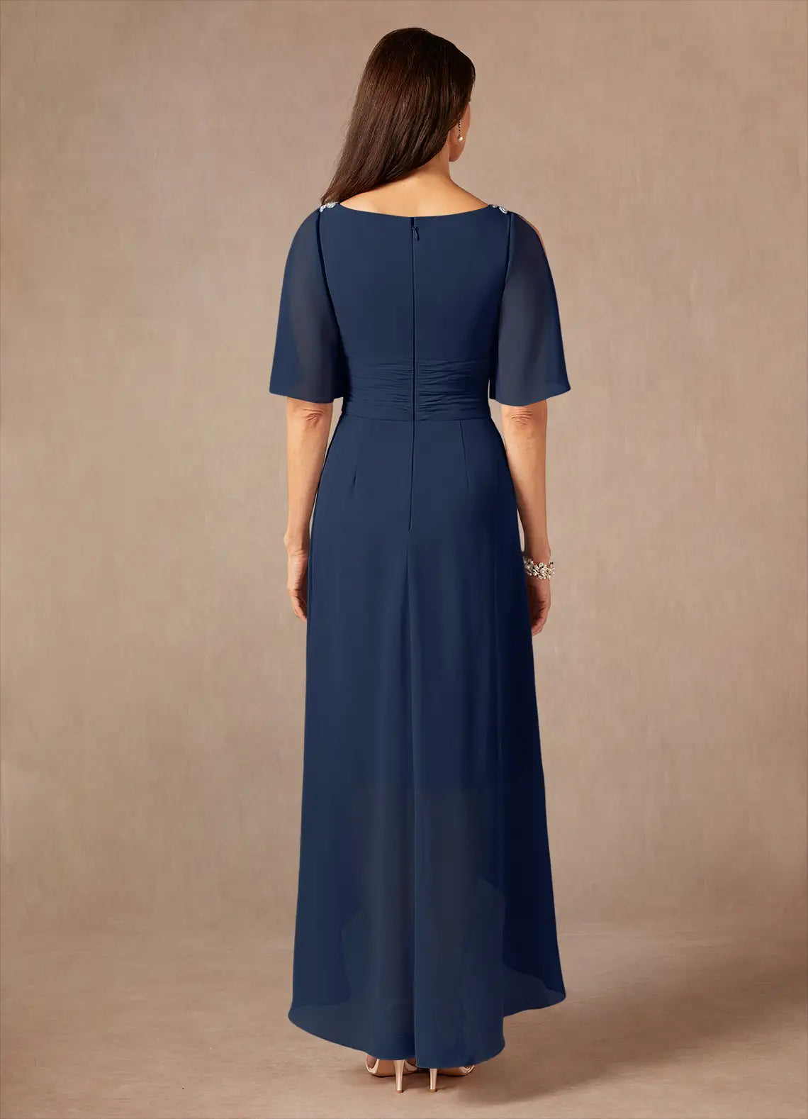 Elegant A-Line V-Neck Chiffon Midi Mother of the Bride Dress with Bead Detail