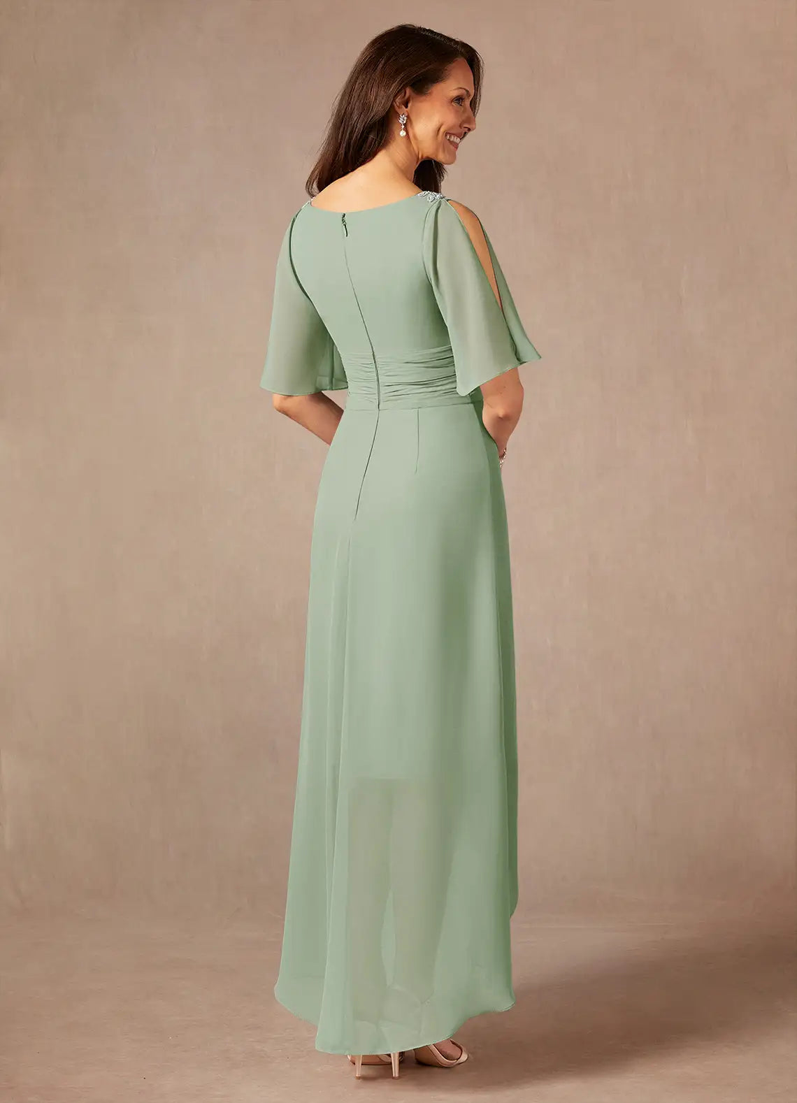 Elegant A-Line V-Neck Chiffon Midi Mother of the Bride Dress with Bead Detail