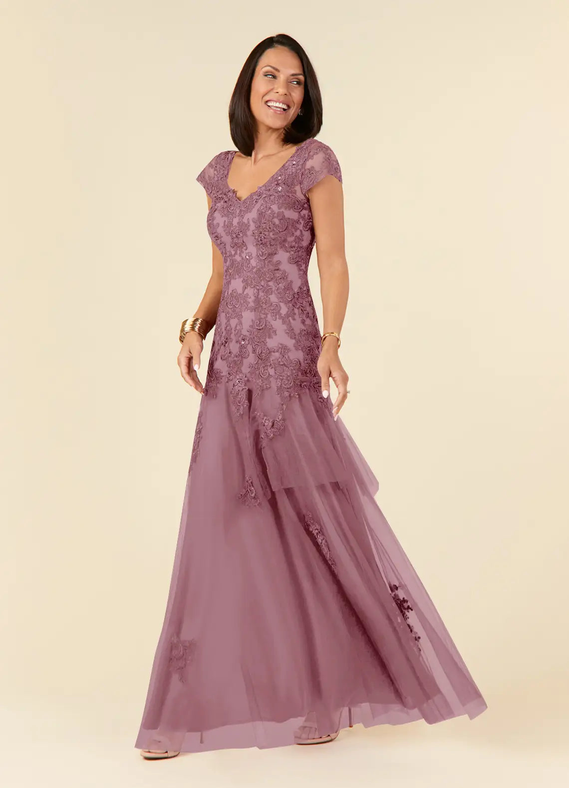Elegant A-Line V-Neck Lace Tulle Mother of the Bride Dress with Sequin