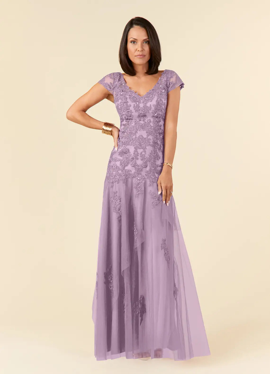 Elegant A-Line V-Neck Lace Tulle Mother of the Bride Dress with Sequin