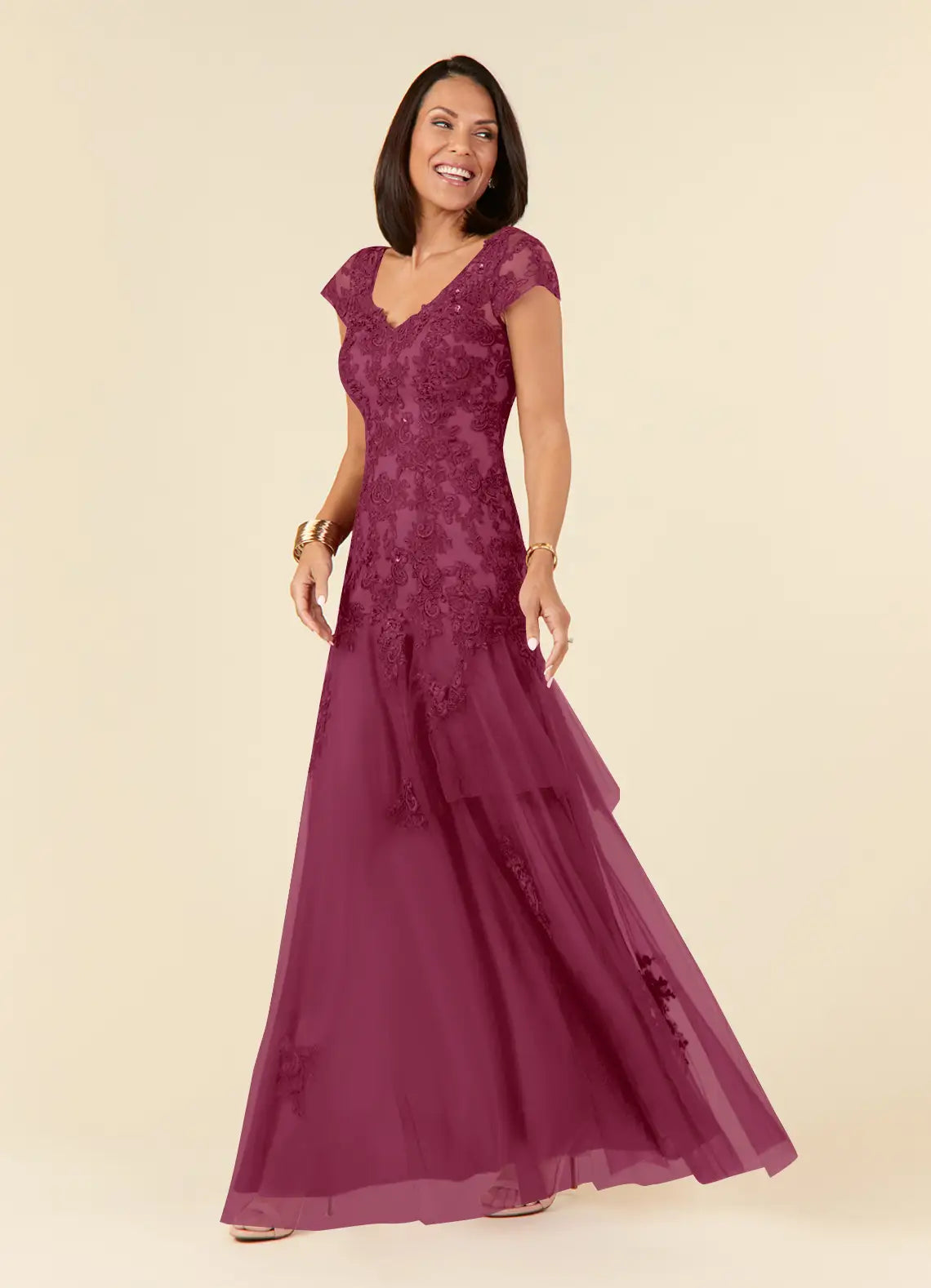 Elegant A-Line V-Neck Lace Tulle Mother of the Bride Dress with Sequin