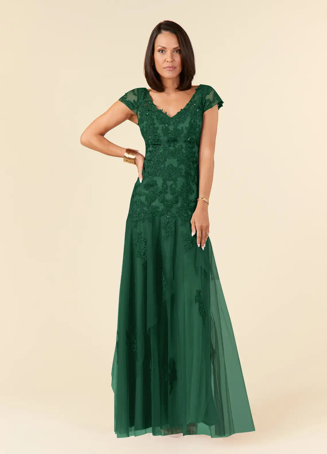 Elegant A-Line V-Neck Lace Tulle Mother of the Bride Dress with Sequin
