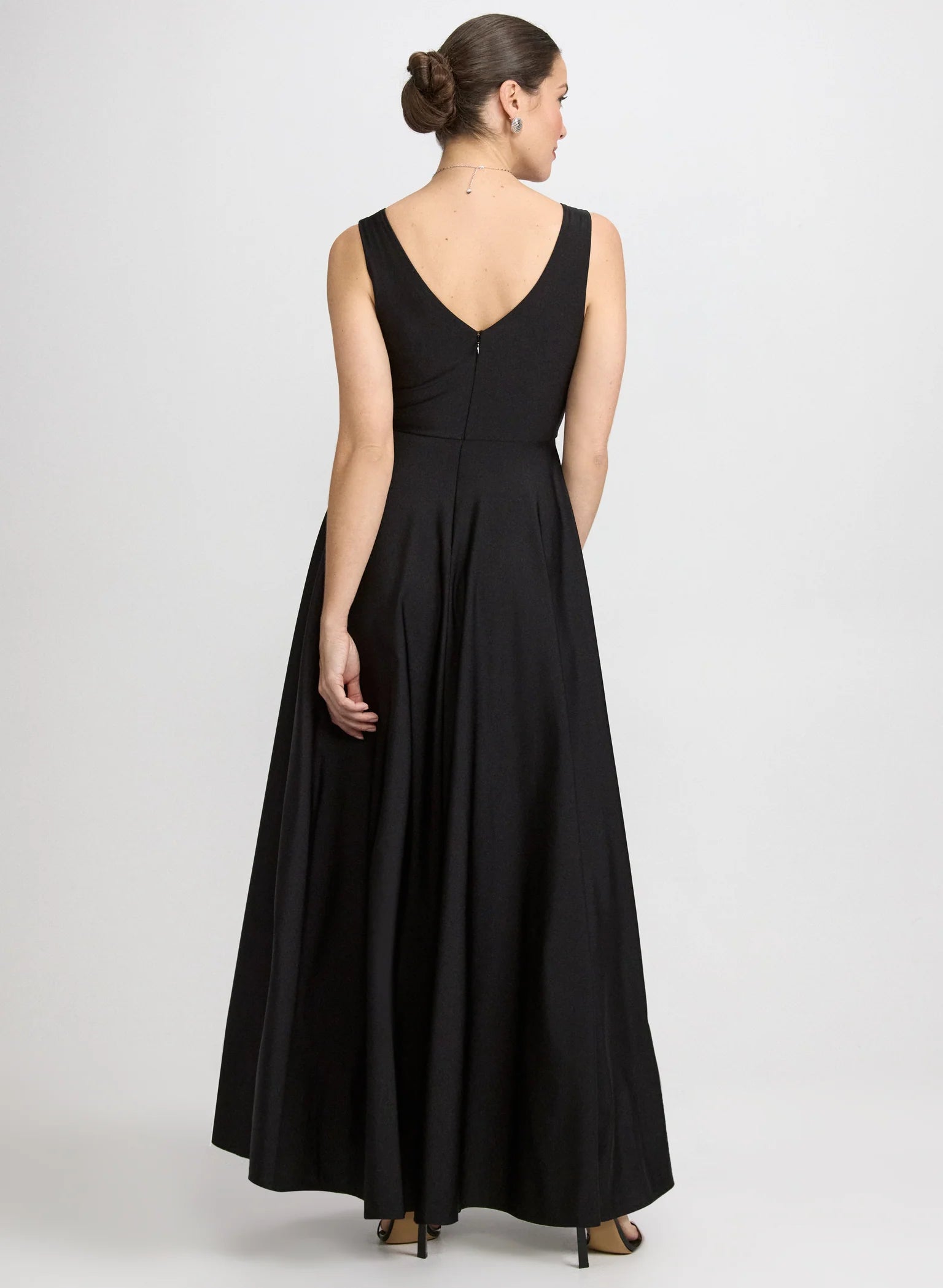 A-Line V-Neck Satin Wedding Guest Dress Floor-Length Gown with Slit