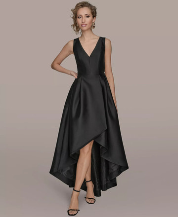 A-Line V-Neck Satin Asymmetrical High-Low Cocktail Dress