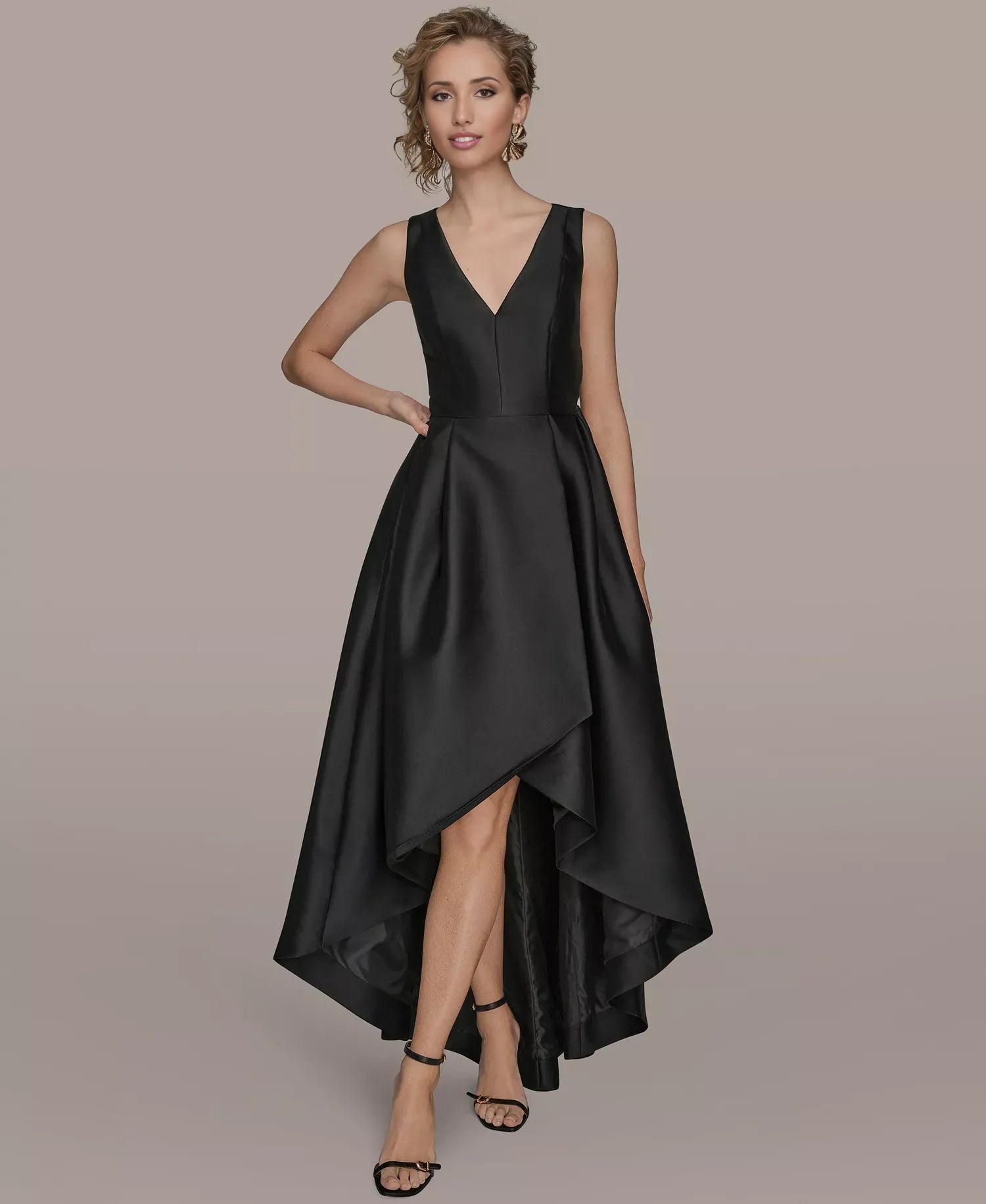 A-Line V-Neck Satin Asymmetrical High-Low Cocktail Dress