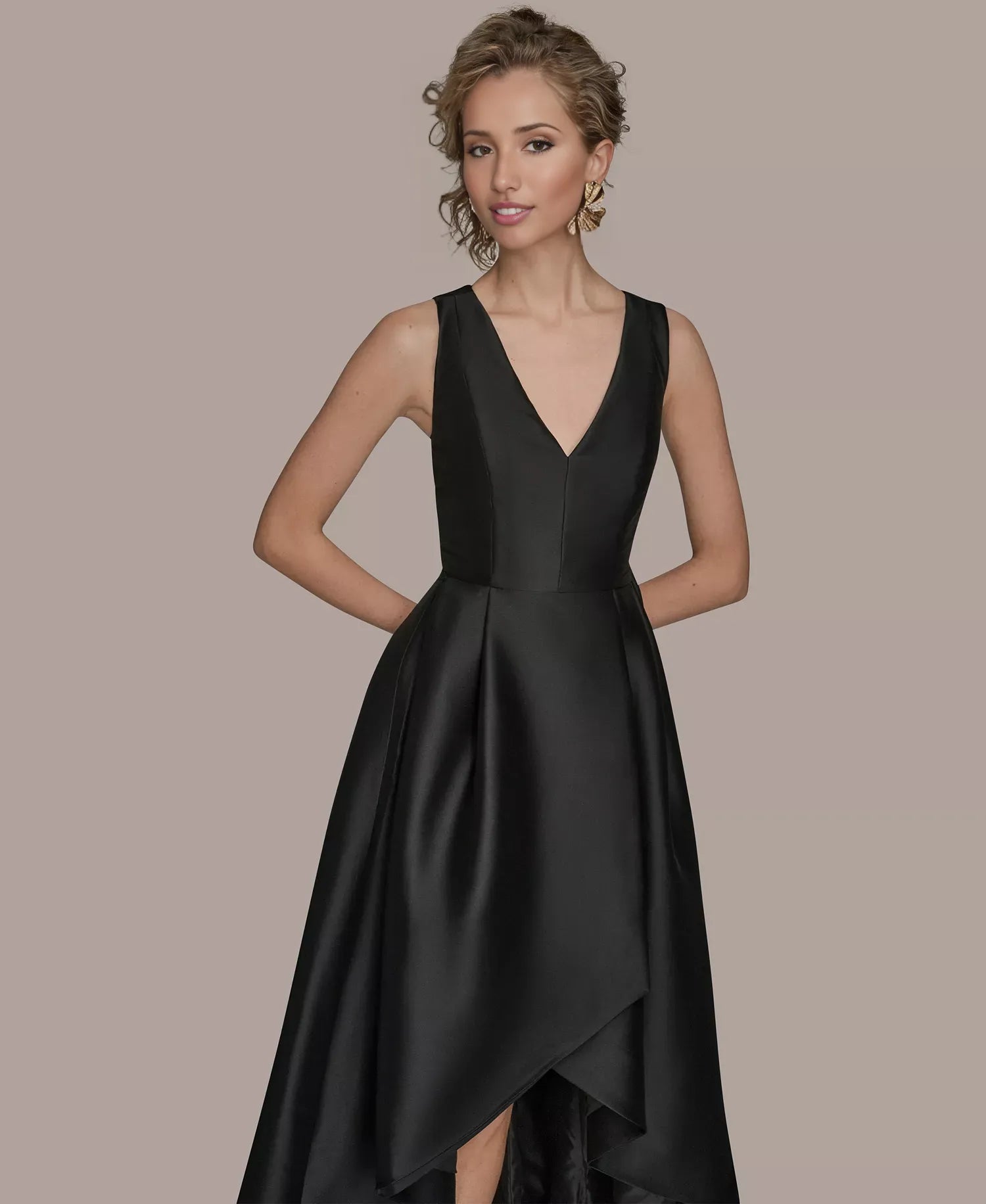 A-Line V-Neck Satin Asymmetrical High-Low Cocktail Dress