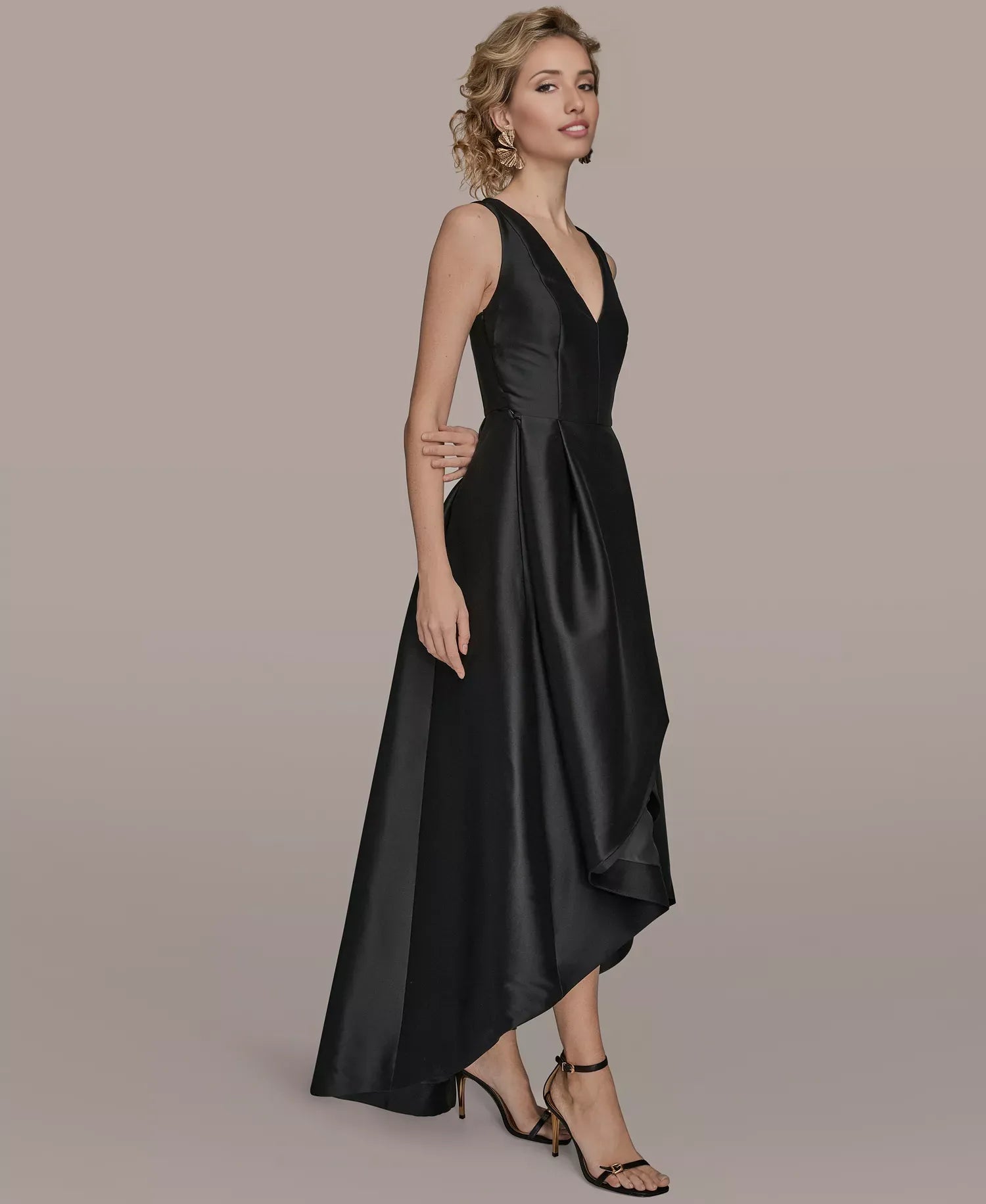 A-Line V-Neck Satin Asymmetrical High-Low Cocktail Dress