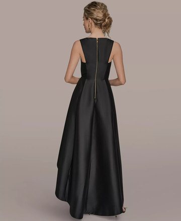 A-Line V-Neck Satin Asymmetrical High-Low Cocktail Dress