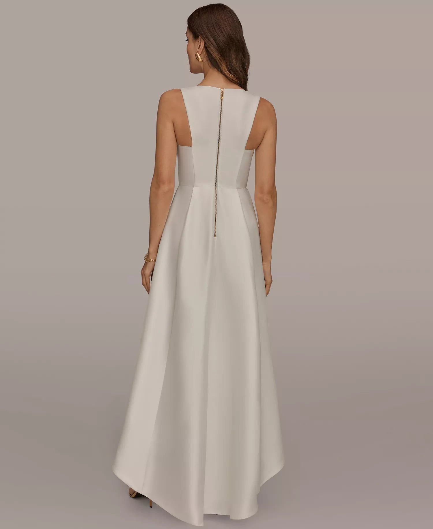 A-Line V-Neck Satin Asymmetrical High-Low Cocktail Dress