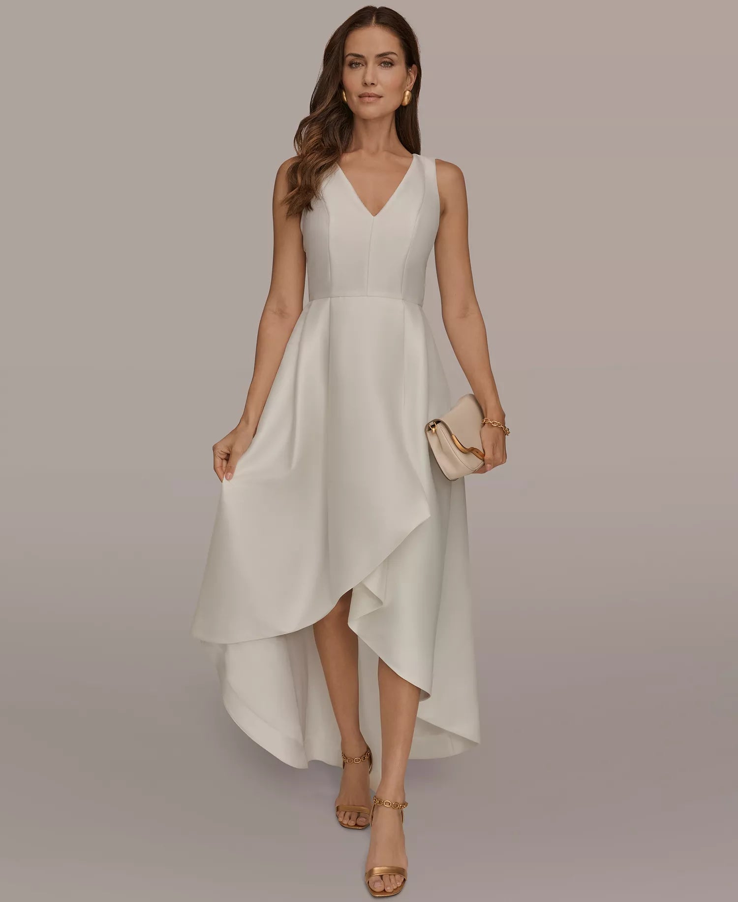 A-Line V-Neck Satin Asymmetrical High-Low Cocktail Dress