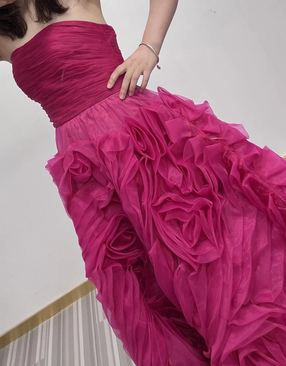Romantic A Line Strapless Lace Up Back Long Prom Dress