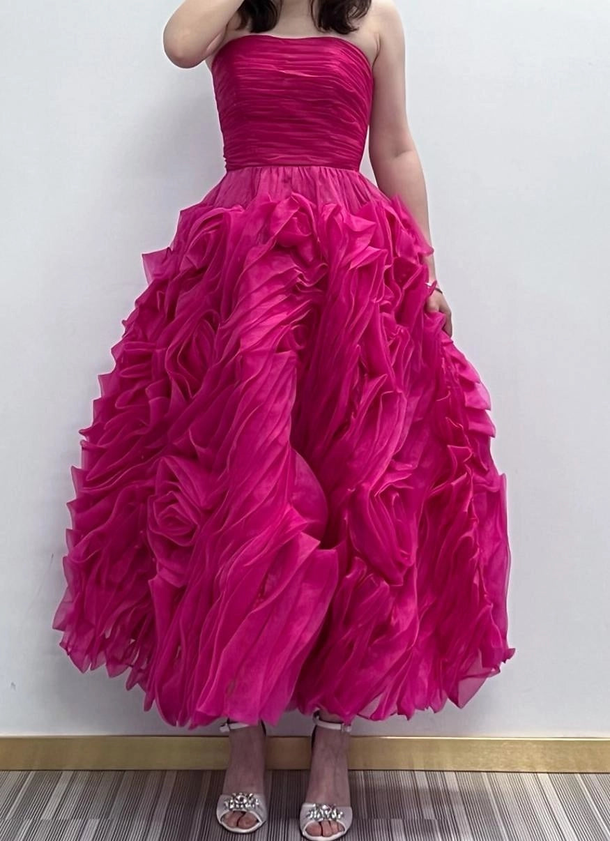 Romantic A Line Strapless Lace Up Back Long Prom Dress