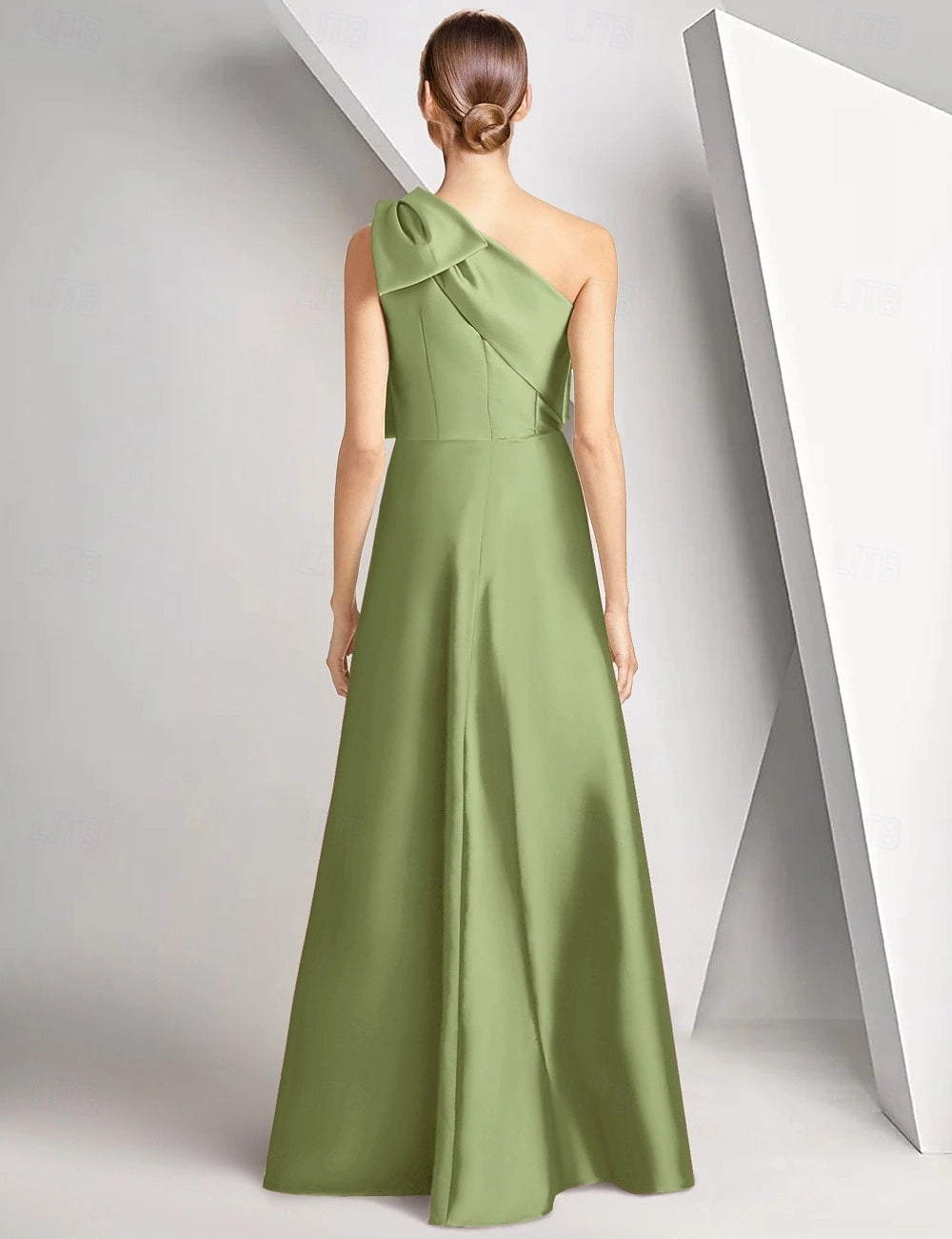 Vedress embroidered formal prom dress tailored seamed back view one shoulder satin gown