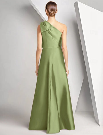 Vedress embroidered formal prom dress tailored seamed back view one shoulder satin gown