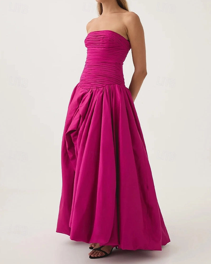 Vibrant A Line Strapless Sleeveless Zip Back Maxi Prom Dress