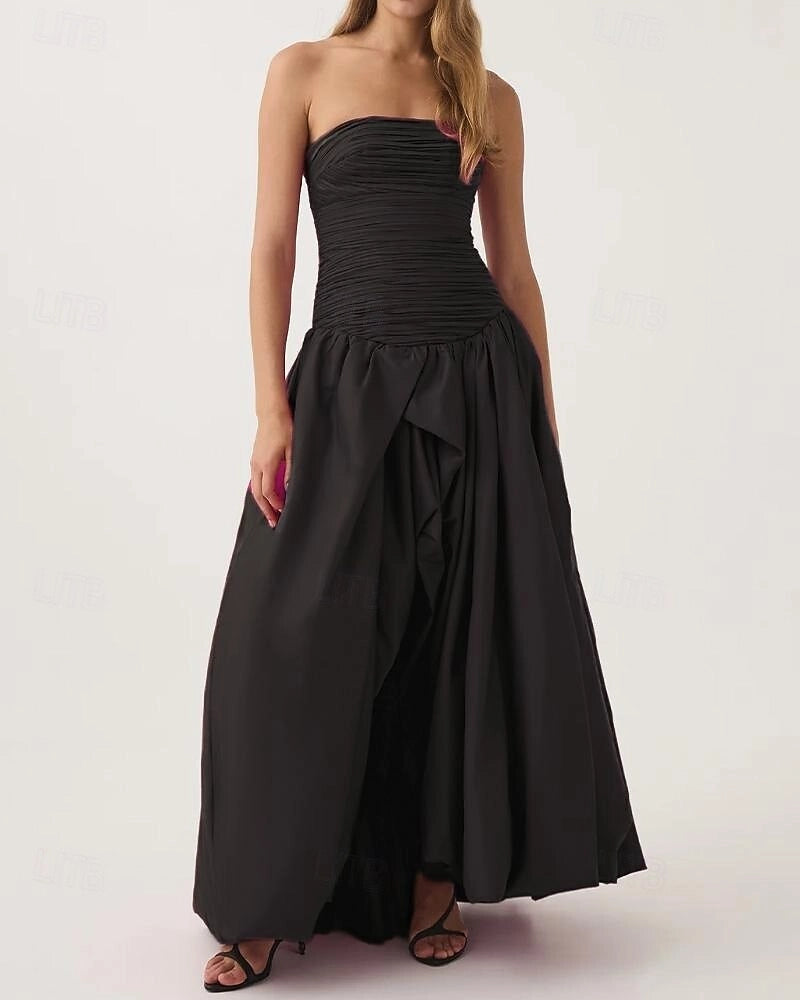 Vibrant A Line Strapless Sleeveless Zip Back Maxi Prom Dress