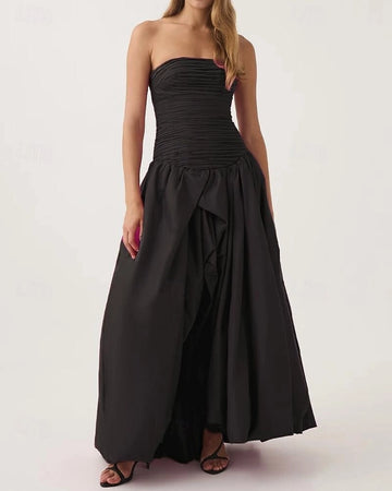 Vibrant A Line Strapless Sleeveless Zip Back Maxi Prom Dress