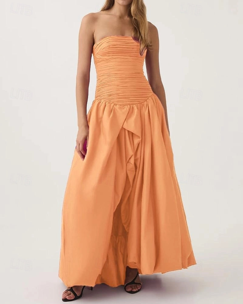 Vibrant A Line Strapless Sleeveless Zip Back Maxi Prom Dress