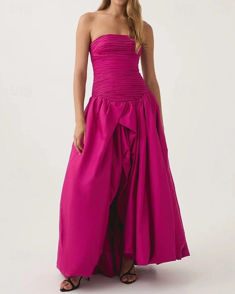 Vibrant A Line Strapless Sleeveless Zip Back Maxi Prom Dress