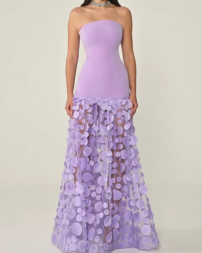 Glam Mermaid Strapless Zip Back Long Tulle Prom Dress