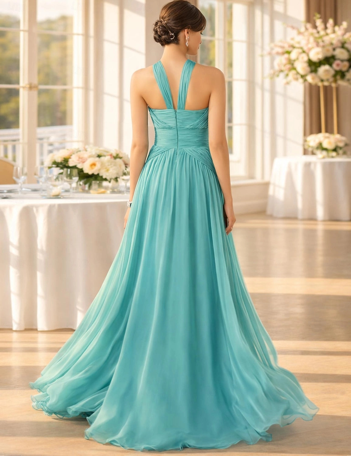 Vedress formal bridesmaid dress y strap invisible zipper closed back rear full shot