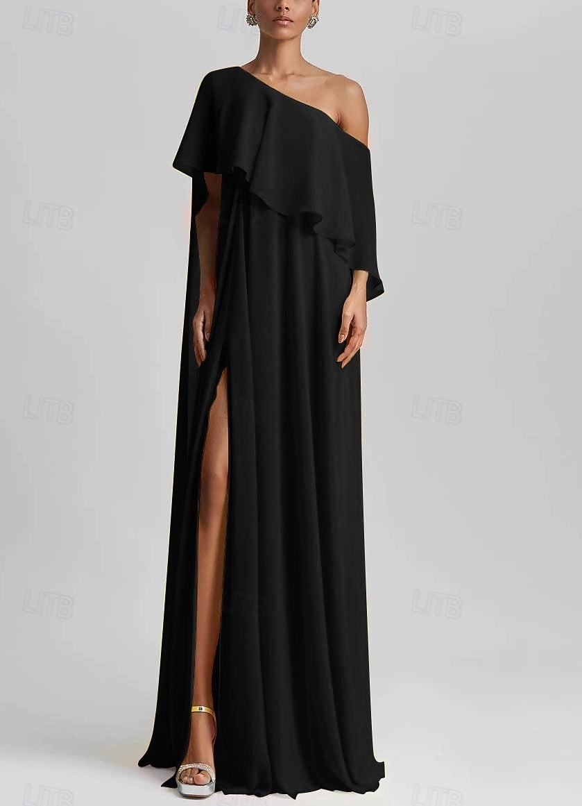 Elegant A-Line One Shoulder Zip Back Floor Length Prom Dress